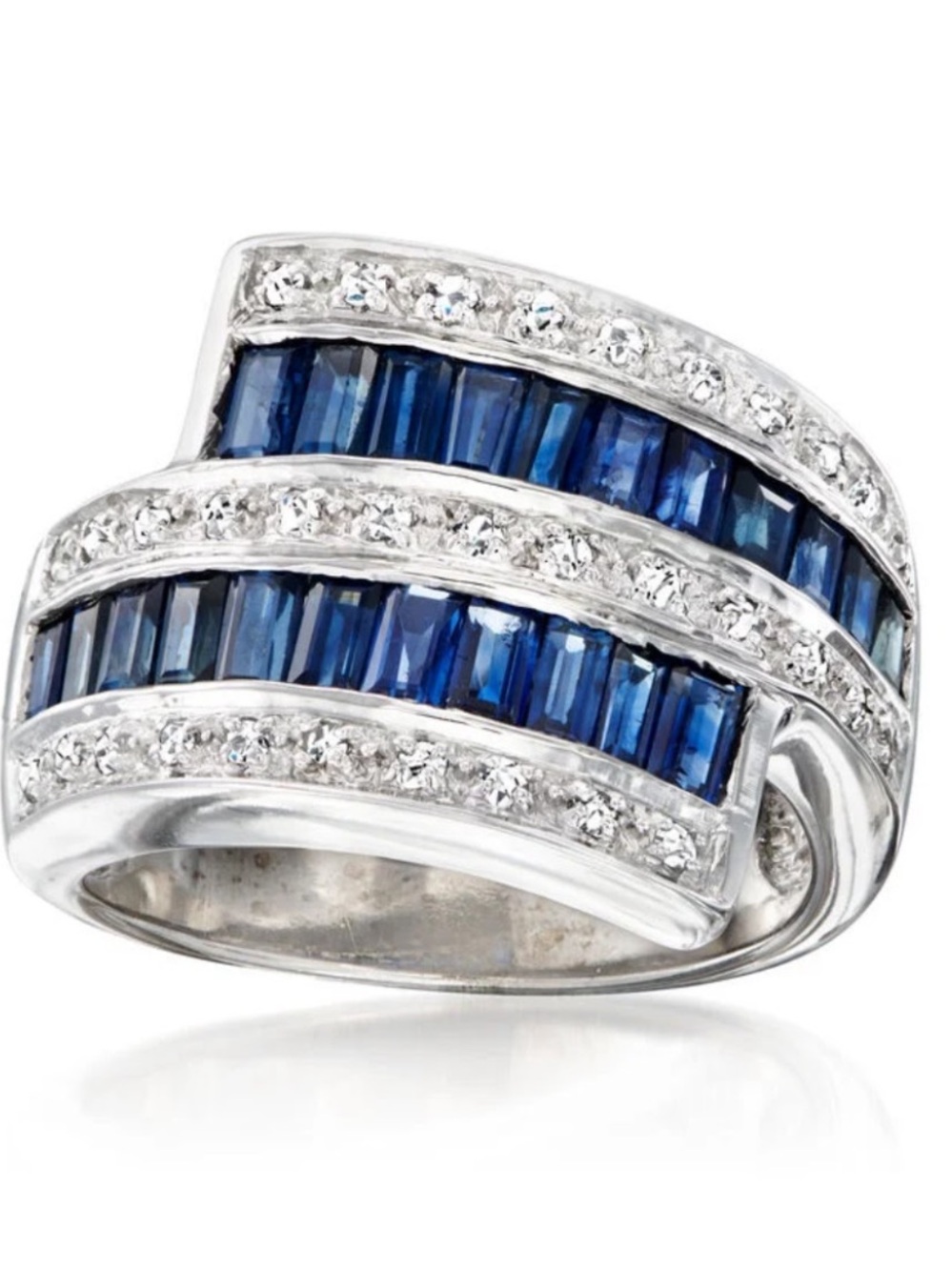 2.25CT TW 14K White Gold Sapphire & Diamond Channel Set Bypass Ring - Size 7